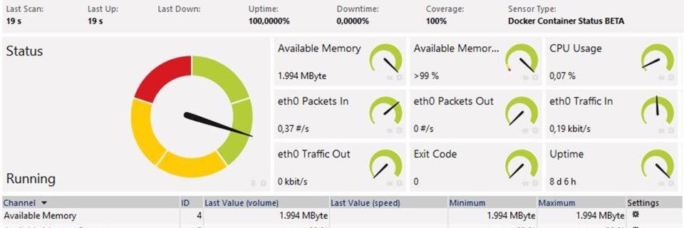 PRTG zeigt den Docker-Container-Status übersichtlich an. PRTG zeigt den Docker-Container-Status übersichtlich an.