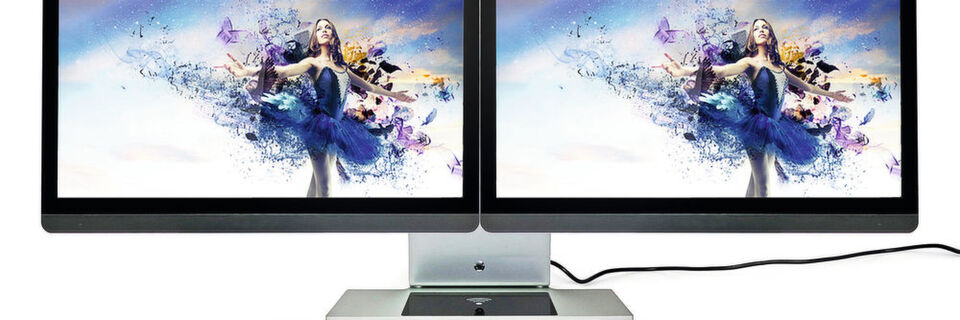 Der modulare All-in-One-PC Modinice kann mit einem oder zwei Displays ausgestattet werden. Der Rechner steckt im Gehäusefuß. Der modulare All-in-One-PC Modinice kann mit einem oder zwei Displays ausgestattet werden. Der Rechner steckt im Gehäusefuß.
