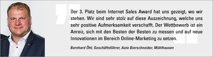 Statement Bernhard Oettl Bernhard Oettl, Internet Sales Award