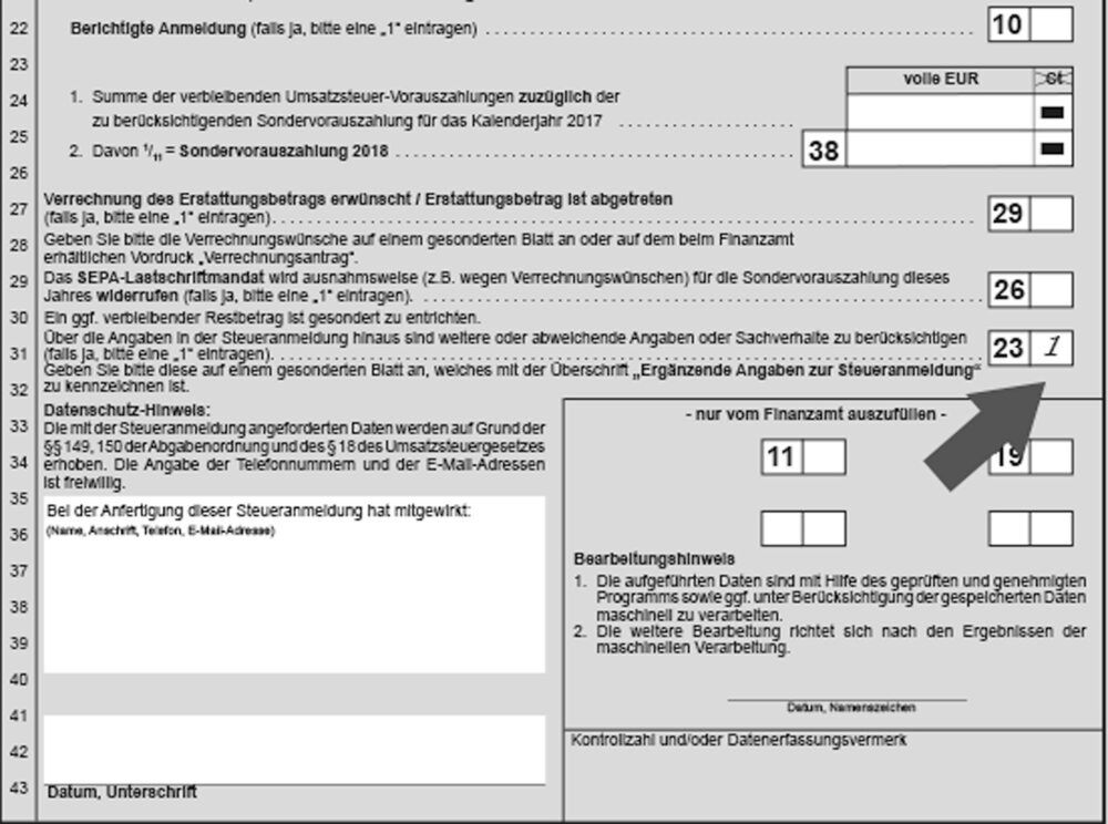 Umsatzsteuer-Voranmeldung | Die „segensreichen“ Kennziffern 22 und 23